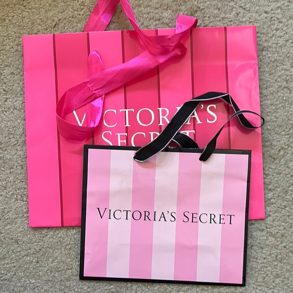 Victoria's Secret Pink and Black Gift Bags 1 small; 1 medium